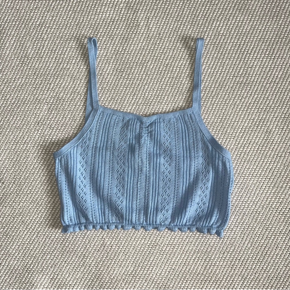 Urban Outfitters Blue Knit Pointelle Cami Crop Top Sz Sm